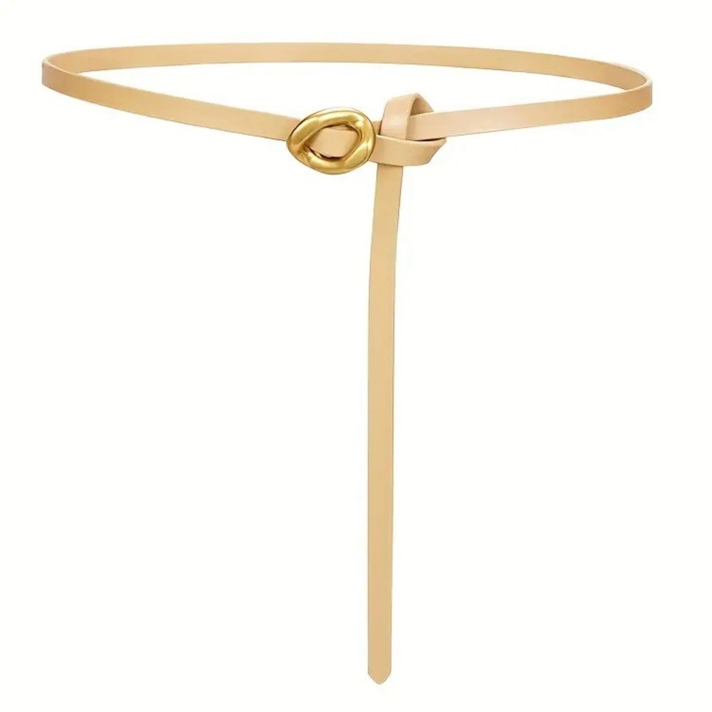 Tie Waist Belt with Shiny Asymmetrical Oval Buckle